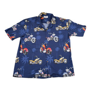 Vintage Pacific Legend Hawaiian Shirt Adult 2XL XXL Blue Motorcycle USA 90s